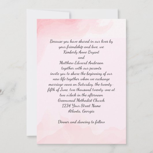 Moderne roze splash achtergrond bruiloft uitnodigi kaart (Voorkant)