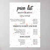 Moderne Roze Splatter Schoonheidssalon Prijslijst Poster (Voorkant)