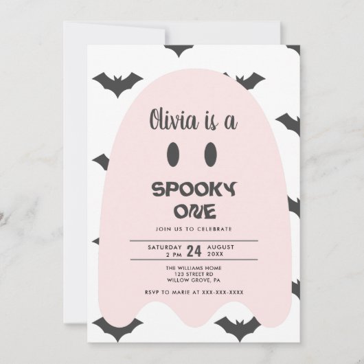 Moderne roze spook Halloween 1e verjaardag Kaart (Voorkant)