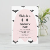 Moderne roze spook Halloween 1e verjaardag Kaart (Staand voorkant)