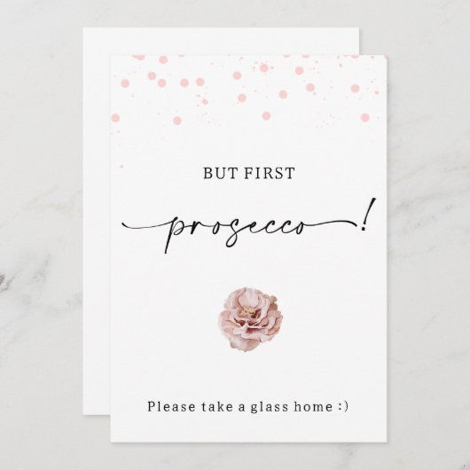 Moderne roze Stippen Eerste Prosecco teken Kaart (Voorkant / Achterkant)