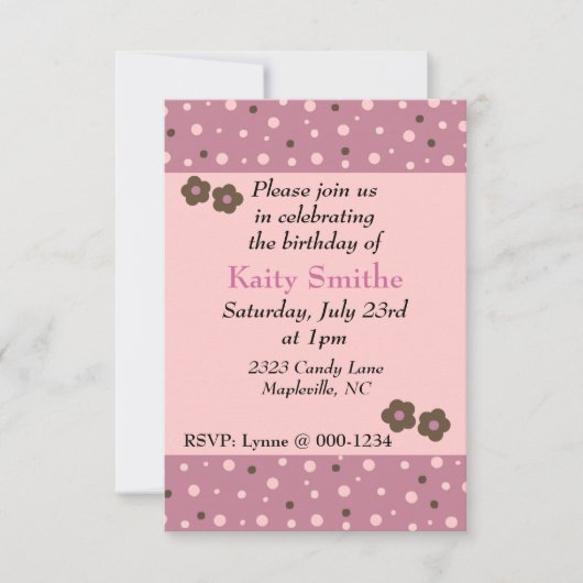 Moderne roze Stippen en bloemen uitnodiging (Voorkant)