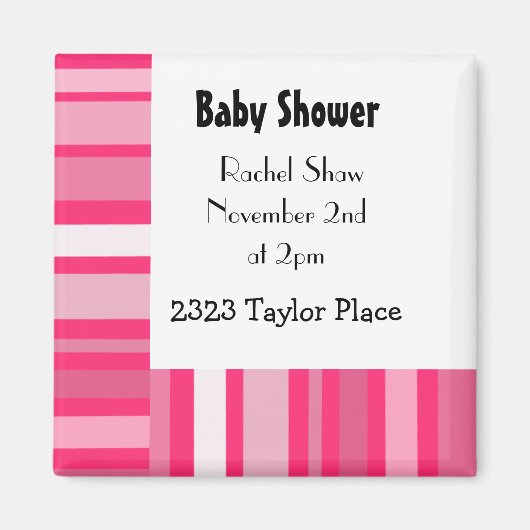 Moderne Roze Streep Baby Shower Magneet (Voorkant)