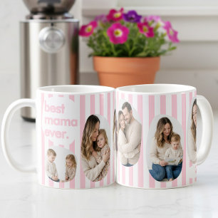 Moderne roze streep Best Mama Ever fotocollage Koffiemok