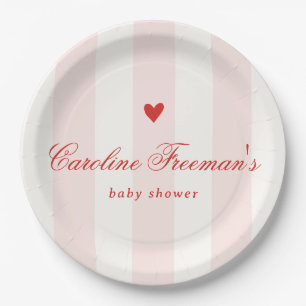 Moderne Roze Streep Hart Valentijn Baby Shower Papieren Bordje
