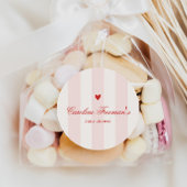 Moderne Roze Streep Hart Valentijnsdag Baby Shower Ronde Sticker