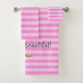 Moderne Roze Streep Kersebloesem Hallo Schone! Bad Handdoek