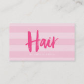 Moderne Roze Strepen Borstel Script Haarsalon Visitekaartje (Voorkant)