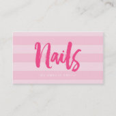 Moderne Roze Strepen Borstel Script Nails Visitekaartje (Voorkant)
