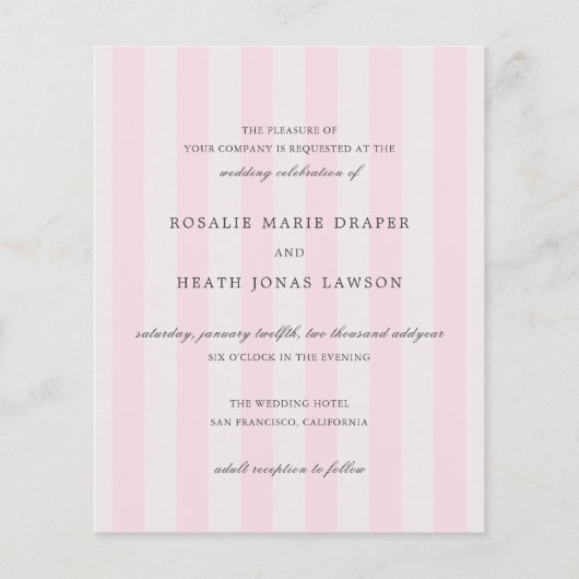 Moderne roze strepen Elegante budget bruiloft uitn Flyer (Voorkant)