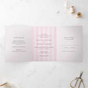 Moderne roze strepen elegante trouw drieluik uitnodiging