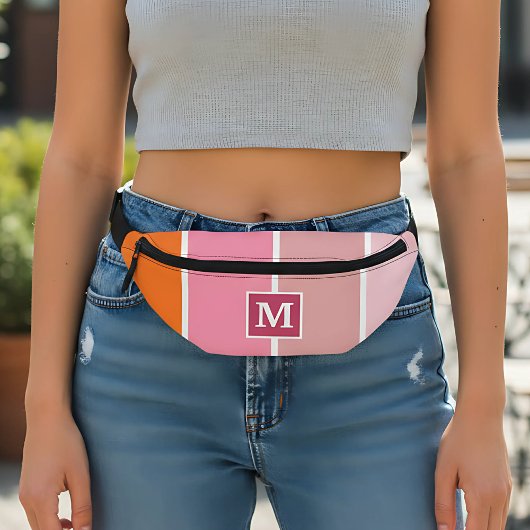 Moderne roze strepen met Monogram Heuptasje
