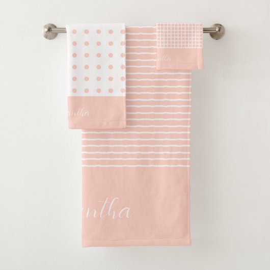 Moderne Roze Strepen Stippen Geruit Bad Handdoek (Insitu)