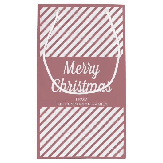 Moderne roze strepen Vrolijk kerstfeest Klein Cadeauzakje (Achterkant)