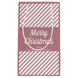 Moderne roze strepen Vrolijk kerstfeest Klein Cadeauzakje