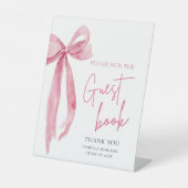 Moderne Roze Strik Afstudeerfeest Gastboek Handtek Reclamebord Met Voetstuk (Voorkant)