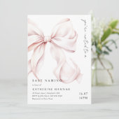 Moderne Roze Strik Baby Naamdag  Kaart (Staand voorkant)