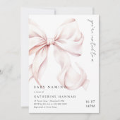 Moderne Roze Strik Baby Naamgeving Kaart (Voorkant)