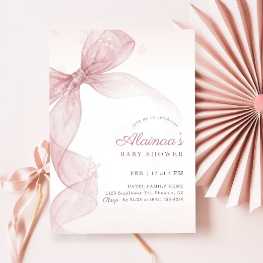 Moderne Roze Strik Baby Shower Kaart