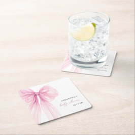 Moderne Roze Strik Baby Shower Kartonnen Onderzetters