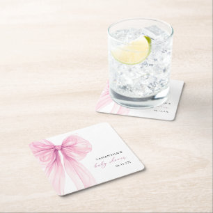 Moderne Roze Strik Baby Shower  Kartonnen Onderzetters