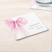 Moderne Roze Strik Baby Shower  Kartonnen Onderzetters (Schuin)