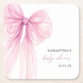 Moderne Roze Strik Baby Shower  Kartonnen Onderzetters (Voorkant)