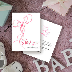 Moderne Roze Strik Baby Shower Lint Hart Bedankkaart