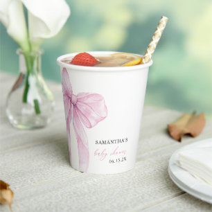 Moderne Roze Strik Baby Shower Papieren Bekers