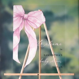 Moderne Roze Strik Baby Shower Welkom Acryl Bord