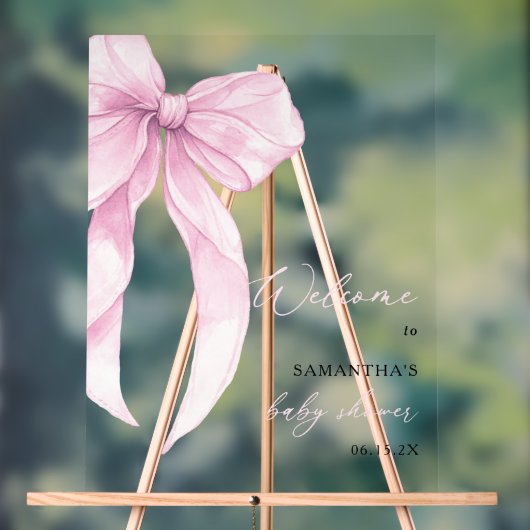 Moderne Roze Strik Baby Shower Welkom Acryl Bord (Neutraal)
