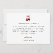 Moderne Roze Strik Bruidsdouche 'Cherry On Top' Bedankkaart (Achterkant)