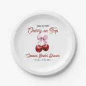 Moderne Roze Strik Bruidsdouche 'Cherry On Top' Papieren Bordje (Voorkant)