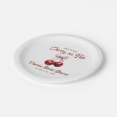 Moderne Roze Strik Bruidsdouche 'Cherry On Top' Papieren Bordje (Gekanteld)