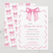 Moderne Roze Strik Bruidsdouche Uitnodiging (Voorkant / Achterkant)