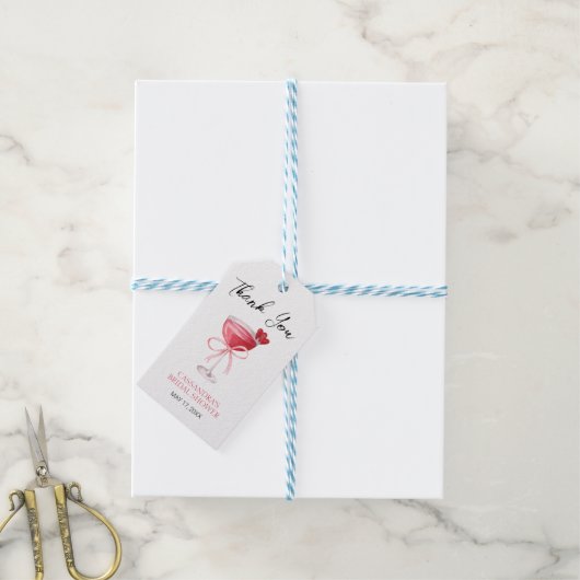 Moderne roze strik bruidsfeest bedankje cadeaulabel (Met Touw)