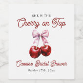 Moderne Roze Strik Bruiloft Feestje 'Cherry On Top Wijn Etiket (Enkel label)