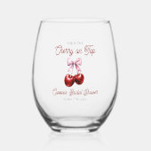 Moderne Roze Strik Bruiloft Feestje 'Cherry On Top Wijnglas Zonder Voet (Voorkant)