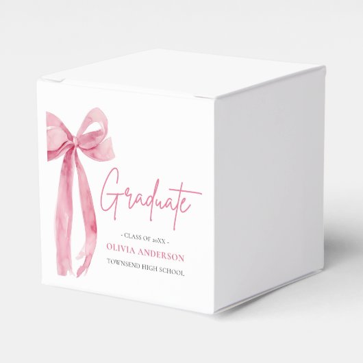 Moderne Roze Strik Coquette Afgestudeerde Afstudee Bedankdoosjes (Voorkant Zijde)
