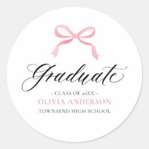Moderne Roze Strik Coquette Afgestudeerde Afstudee Ronde Sticker