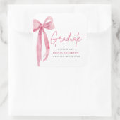 Moderne Roze Strik Coquette Afgestudeerde Afstudee Vierkante Sticker (Tas)
