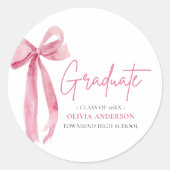 Moderne Roze Strik Coquette Afgestudeerde Afstuder Ronde Sticker (Voorkant)