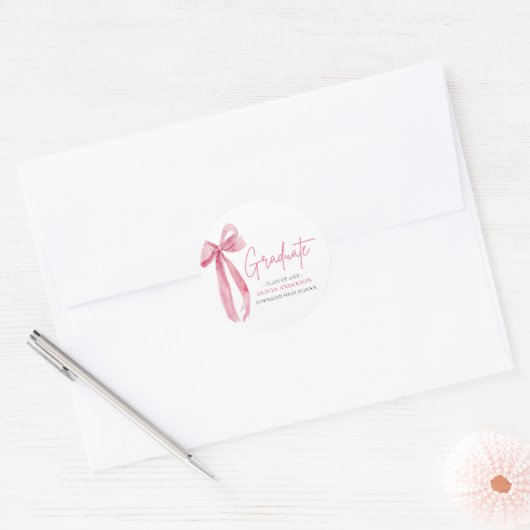 Moderne Roze Strik Coquette Afgestudeerde Afstuder Ronde Sticker (Envelop)