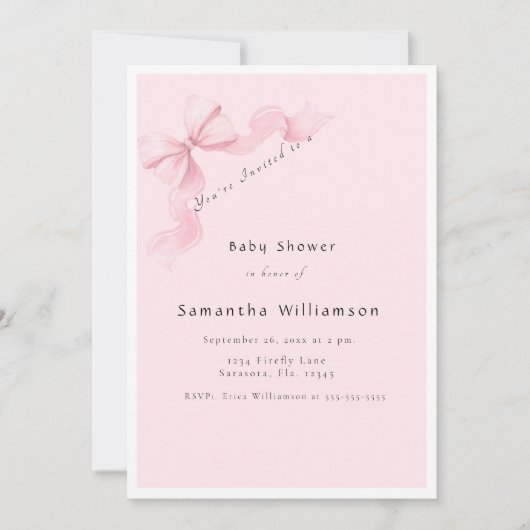 Moderne Roze Strik Coquette Baby Shower Kaart (Voorkant)