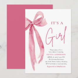 Moderne Roze Strik 'Het is een Meisje' Baby Shower Kaart