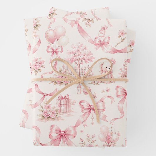 Moderne Roze Strik Inpakpapier | Coquette Lint Vel (In situ)