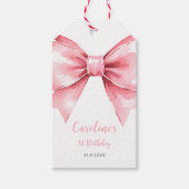 Moderne Roze Strik Meisje Eerste Verjaardag Cadeaulabel (Voorkant)