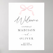 Moderne Roze Strik Monogram Trouw Welkom Poster (Voorkant)