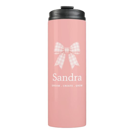 Moderne Roze Strik Naam Inspirerende Spreuk Thermosbeker (Voorkant)