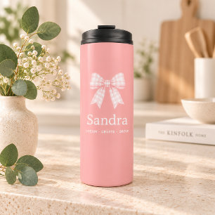 Moderne Roze Strik Naam Inspirerende Spreuk Thermosbeker